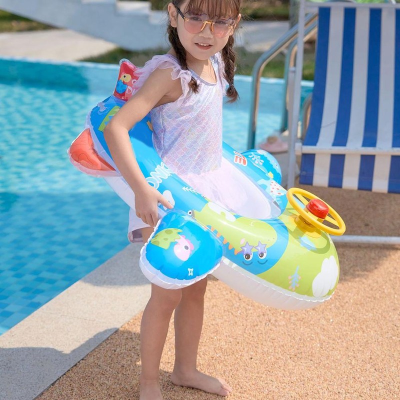 Baby Pool Float with Safety Seat Steering Wheel Cartoon Airplane