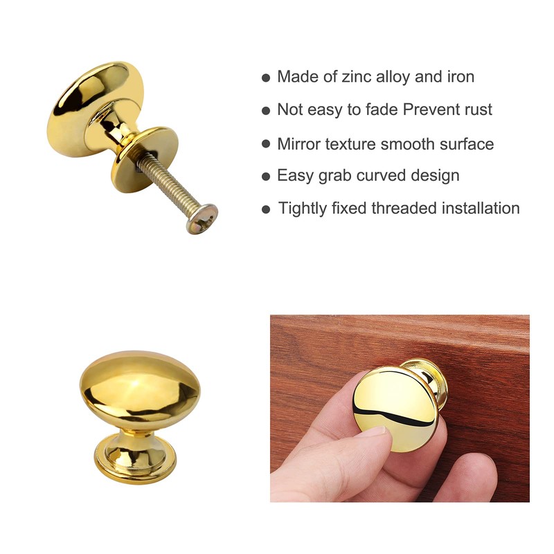 NC 6 Pieces Solid Small Gold Cabinet Knobs Round Mushroom
