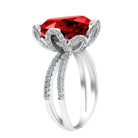 Silver Color Cushion Cut Red Cubic Zirconia Rings- Unique Flower Birthstone Ring Birthday Gifts for Women RJ212 (Size 8)