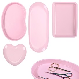 Biiange Stainless Steel Tray, Lrregular Tray, Nail Tool Dish, Trays for Jewelry, Makeup Cosmetic, Gadgets Set (Pink)