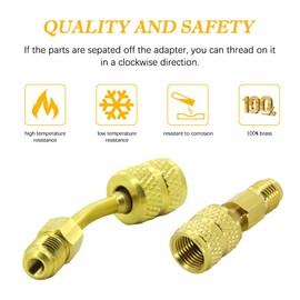 Apeixoto R410A Adapter with 5/16 Inch SAE Female Quick Coupler and 1/4 Inch SAE Male Flare for Air Conditioner HVAC Refrigeration Brass Adapters Including 1 Straight Adapter And 1 Angled Adapter
