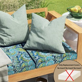 Magpie Fabrics Outdoor Cushion Cover Replacement 2 Pack, NO Insert! Water Repellent Slipcover with Ties Decor for Patio Garden Chair Seat Bench Wicker(Paisley Lapis Green, 22x20x4 Inch)