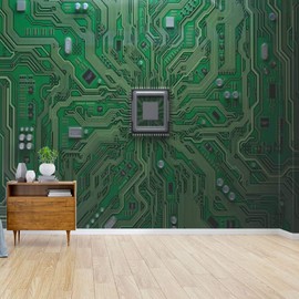 computer motherboard with cpu circuit board system chip with core Canvas Print Wallpaper Wall Mural Self Adhesive Peel & Stick Wallpaper Home Craft Wall Decal Wall Poster Sticker for Living Room
