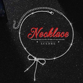 ACEDRE Rhinestone Bow Pendant Necklace Jewelry Silver Crystal Bowknot Choker Necklace Chain Dainty Tennis for Women