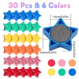 Deepton Pack of 30 6 Colours Magnets Whiteboard, Fridge Magnets for Magnetic Board, Strong Magnets, Small Star Magnet, Fridge Magnets, Colourful Magnets for Locker, Magnetic Wall, Photo, Office