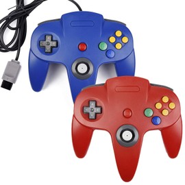 2xClassic N64 Controller,kiwitata Retro Wired Gamepad Controller Joystick for N64 Console Video Games System Red+Blue