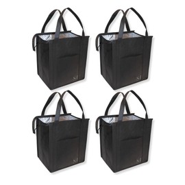 Serene Homes Black Insulated Grocery Bags, Reusable shopping bags, 4 Pack Insulated grocery bags with zippered top, Insulated Bag, Food Delivery Bag, insulated shopping bags for groceries
