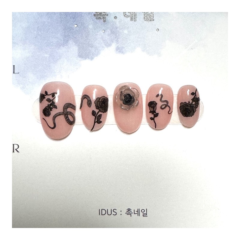 CHOK: 04 Snake biting a rose Handmade nail tip -