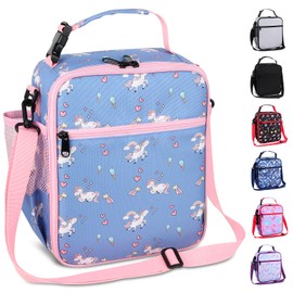 Maidyna Kids Lunch Bag, Reusable Lunch Bag with Adjustable Strap, Insulated Picnic Bag for Adults at Work, Children at School (Blue Pony)