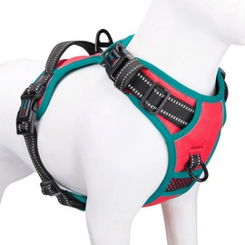 PHOEPET 2019 Dog Harness, No Pull Reflective Adjustable Vest with Training Handle, 2 Metal Leash Hooks, 3 Snap Buckles and 4 Sliding Buckles (Medium, Red)