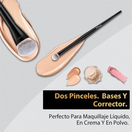 START MAKERS Brocha para Base y Brocha para Corrector de Ojos, Set de 2Pcs de Brochas Kabuki Anguladas, Suaves y Densas de Cerdas Sintéticas para Maquillaje Líquido, en Crema o en Polvo, Difuminado y Aplicación Impecable