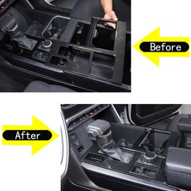 Gear Shift Panel and Cup Holder Cover Trim Sticker 2 in 1 Compatible with Toyota Tundra Sequoia 2022-2024, Center Console Shifter Frame Decoration Accessories (Carbon Fiber Style)