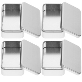 Mini Tinplate Box Containers - 4Pcs Metal Tins Trinket Coin Storage Case - Portable Jewelry Bead Organizer with Lid for Small Items Nail Earplugs Pills Candy, Silver