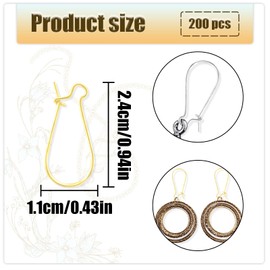 HAIKING DIY Earring Findings, 200 PCS Kidney Ear Wires for Jewelry Makings (Silver, Golden)