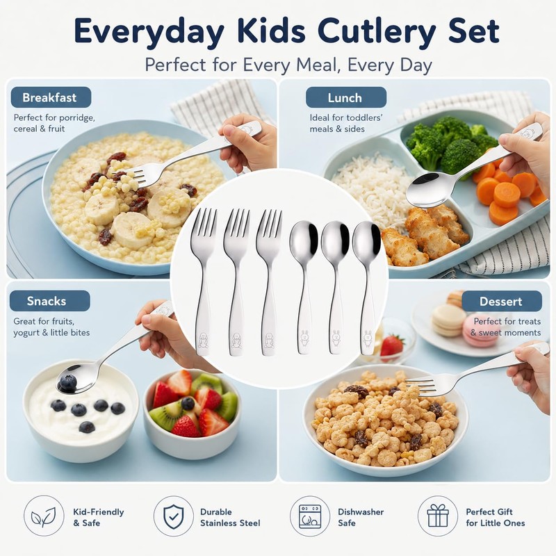 EXZACT 12-Piece Children's Stainless Steel Cutlery Set - 6 Forks,