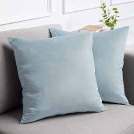 lalaLOOM Luxurious Silky Velvet Pillow Covers, 18x18, Set of 2, Softest Decorative Throw Pillowcases, Hidden Zipper, Washable, Home Décor Accent Cases for Living Room Couch, Sofa, Bedroom, Light Blue