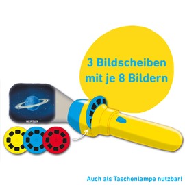 Moses 38057 Kleine Diashow Projektor-Taschenlampe für Kinder, mit 8 Planeten und 16 bekannten Sternbildern, Bunt, Mittel
