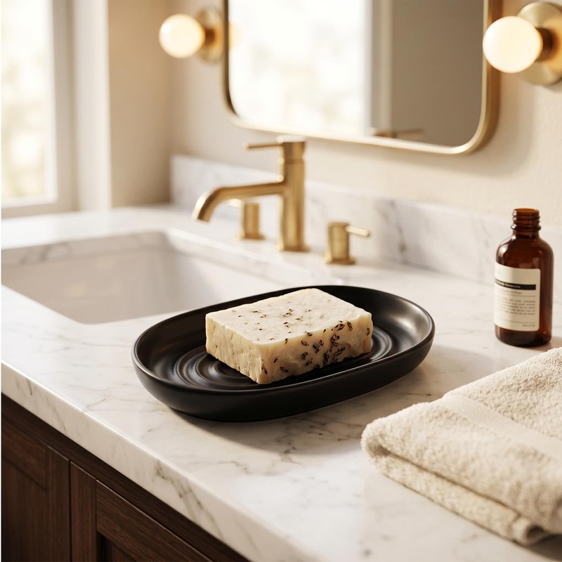 Houlishu Ceramic Soap Dish, Modern Black Bar Soap Holder for