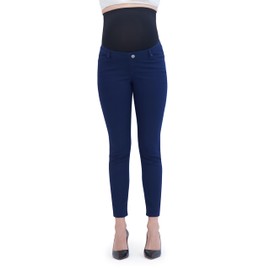 Savi Parker Maternity Work Pants for Women, Skinny Leg Over The Belly, Pregnancy Must Haves for Summer – 29" Inseam (L, Navy)