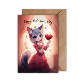 WBdesignz Valentine's Day Card with Envelope - Anime AnimeStyle Animegirl Cat Ears Cat Valentine's Day Love Appreciation Greeting Card Romance (A6)