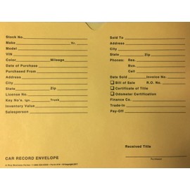 A Plus Printed Paper Car Record Envelope File Folder 12" x 9" Buff Quantity 500