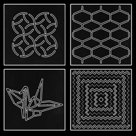 WEBEEDY 4 Styles Acrylic Sashiko Stencil Reusable Geometric,Thousand Paper Crane Sashiko Pattern Template for Beginners Sashiko Stencil Art Painting Templates DIY Wall Floor Décor(12x12x0.2cm)