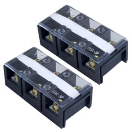 2 Pack DIANQI 60A 660V Terminal Block 3 Position Screw Terminal Strip Dual Row with Cover（TC603 2Pcs）