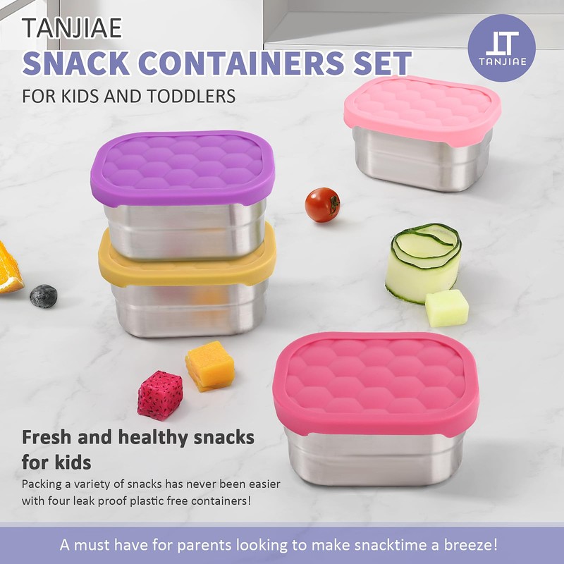 Tanjiae 4Pack Small (1 CUP) 8oz Stainless Steel Snack Containers