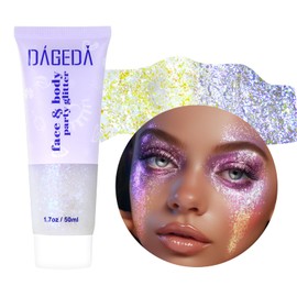 Prreal Body Glitter Gel 50 ml, Glitter Sequins Shimmer Liquid Eyeshadow, Chunky Glitter for Face Hair Nails, Holographic Cosmetic Laser Powder Festival Glitter Makeup #013 Purple