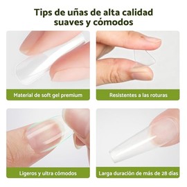 Cherimoya 240Pzs Tips para Uñas Soft Gel, 10 Tamaños, Uñas Postizas Transparentes, Soft Gel Tips Postizas Acrílicas (Coffin)