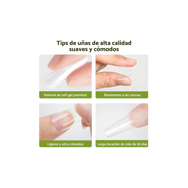 Cherimoya 240Pzs Tips para Uñas Soft Gel, 10 Tamaños, Uñas