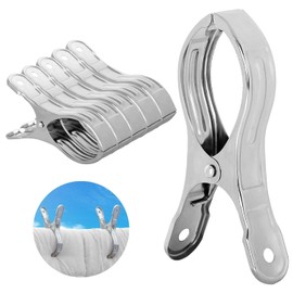 TOKERD Pack of 6 Large Beach Towel Clips, Stainless Steel XXL Clothes Pegs, Beach Towel Clips, Metal Clips, Jumbo Size Towel Clip for Beach, Pool, Daily Laundry, Heavy Bath Towel