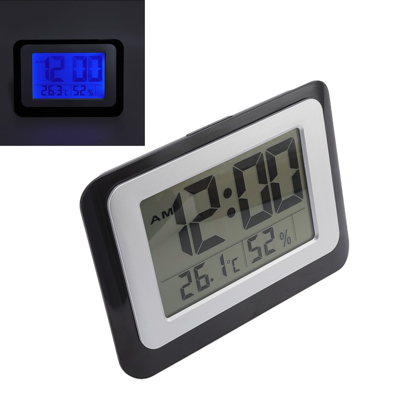 Digital Clock Large Display Blue Backlight Temperature Humidity Function Wall