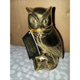 Vintage Brass Owl Statue Figure On Log 5.75" Tall New In Box Rare Decor Metal