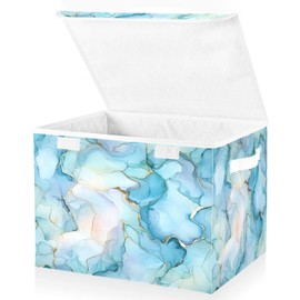 senya Large Storage Bins with Linen Ink Border Collapsible Foldable Storage Cubes Fabric Closet Organizer Containers Box with Flip-Top Lid for Home Bedroom Office 16.7 x 12.6 x 11.8in