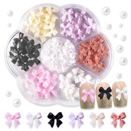 SILPECWEE 1 Box Bow Nail Charm 3D Bows Nail Charm Colorful Bowknot Nail Charm for Acrylic Nails Cute Butterfly Nail Pearl Resin Nail Rhinestone Glitter Manicure Accessories for Nail Art Crafts