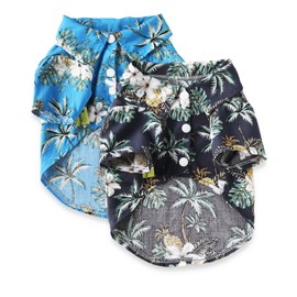 2 Pack Hawaiian Dog Shirts Hawaii Floral Style Summer T-Shirts for Small Dogs and Cats, Owner and Pet Shirts are Sold Separately, Medium