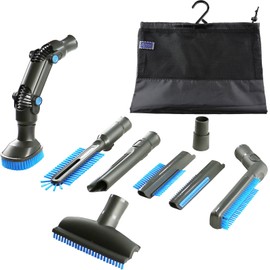 4YourHome Brush Attachment Tool Kit with Storage Bag for Vax, Shark Electrolux, Miele, Sebo, Tesco, VonHaus and Many Other Makes, Includes 8 Grey Tools with Blue bristles - Fits 32mm - 35mm Pipes
