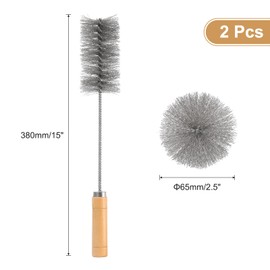 PATIKIL 15" Chimney Cleaning Wire Brush,2 Pcs Tent Wood Burning Stove Pipe Cleaning Brush with Stainless Steel Bristles for Fireplace Wood Burning Stove Tent Dryer Pipes (2.5" Dia)