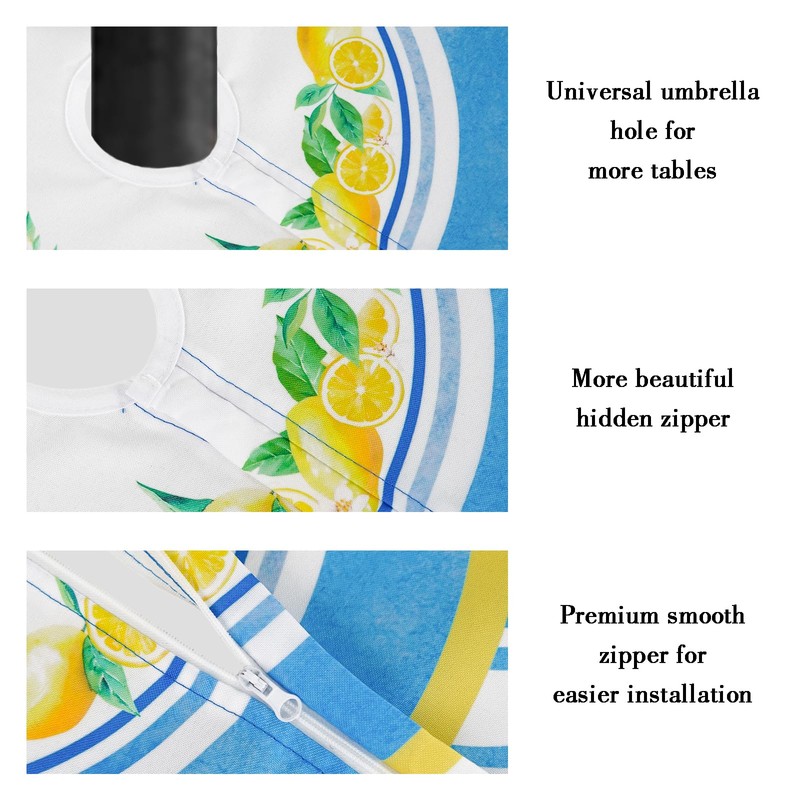bnhjsdw Blue Lemon Outdoor Tablecloth with Umbrella Hole for Round