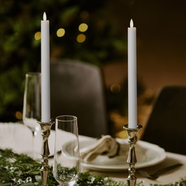 LumiPur Signature Collection Natural Glow Flickering Flameless LED Wax Taper Candle 1" x 9" (2 Pack, Gray Fog)