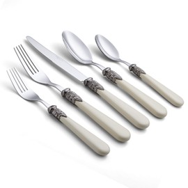 ANNOVA Flatware 20 Pieces Set/Stainless Steel Vintage Silverware/Cutlery Set, Ivory Color, Table Knife/Dinner Fork/Salad Fork/Tablespoon/Teaspoon, Mirror Polished, Service for 4 - Cream