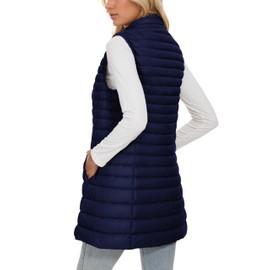 ELFJOY Long Puffer Vest Women Winter Ultra Light Long Down Vest with Stand Collar Navy Womens Vests Outerwear