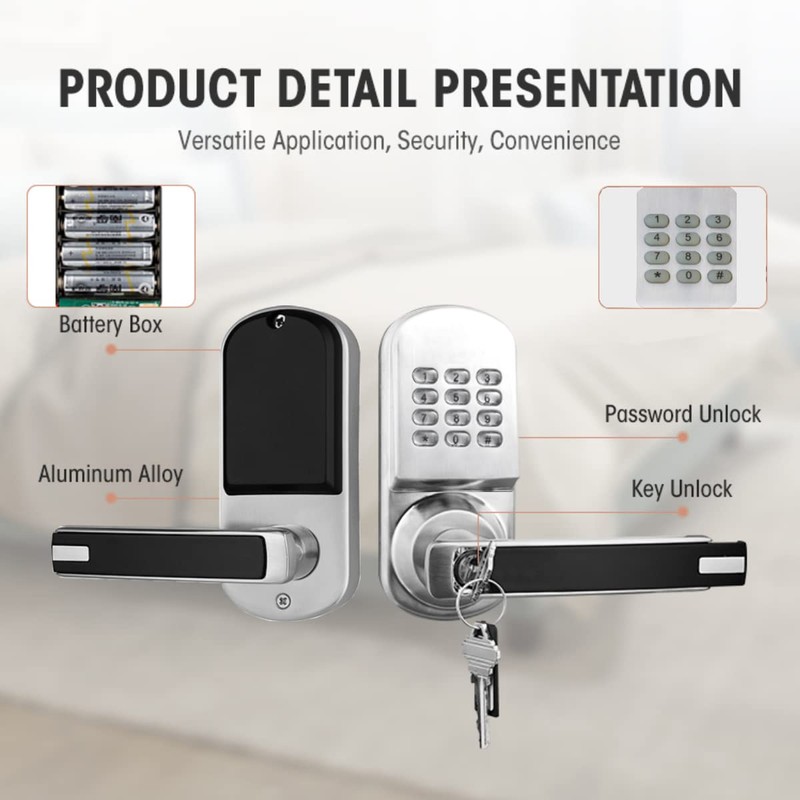 Smart Door Lock, Keyless Door Lock with Keypad, Electronic Automatic