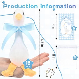 Soulchen 12 Sets One Silly Goose Party Favors Goose Plush Toys with Ribbon Funny 6.7'' Small Stuffed Animal with Thank You Cards and Bags Total 36 Pcs for Birthday Party Supplies Baby Shower(Blue)