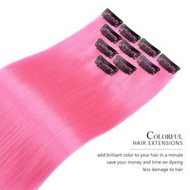 PARXITN Coloured Hair Extensions 10 Pieces 50 cm Strawberry Red Clip in Hair Extensions for Women Party Highlights Multicoloured Synthetic Straight Hairpieces for Christmas Costume Party