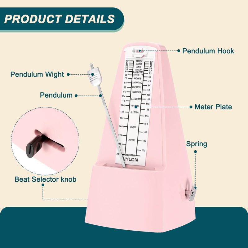 sourcing map Mechanical Metronome,High Accuracy Musical Timer with Metal Movement