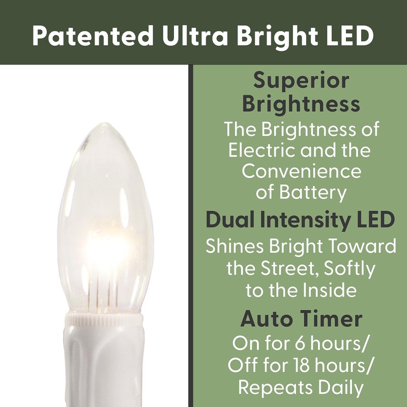 612 Vermont Ultra-Bright LED Window Candles with Timer, Battery Operated,