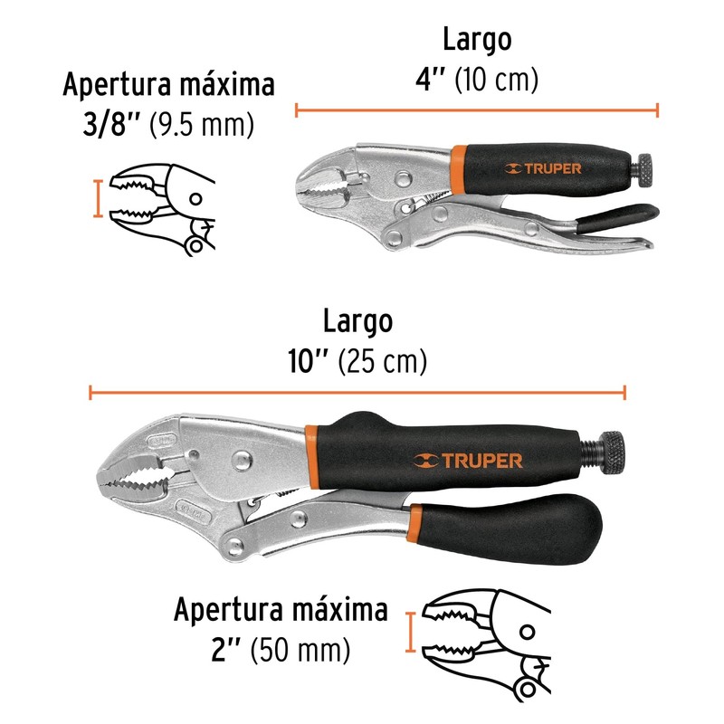 2-Pc Curved Jaw Locking Plier Set Non-Slip Grip 4" &