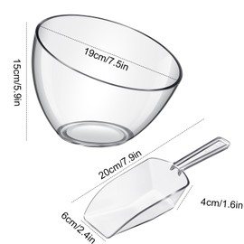 Hoolerry 8 Pcs Serving Bowls Kit Include Clear Plastic Bowls for Parties and Popcorn Measuring Scoops Acrylic Plastic Kitchen Angled Candy Scoops for Office Canister Salad Cooking (45 oz)